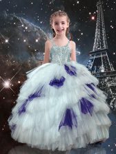 Excellent Sleeveless Lace Up Floor Length Beading and Ruffled Layers Girls Pageant Dresses