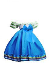  Short Sleeves Taffeta Floor Length Lace Up Child Pageant Dress in Baby Blue with Ruffled Layers and Bowknot