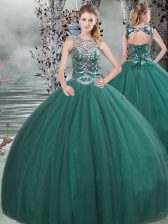 Exquisite Dark Green Scoop Lace Up Beading Quinceanera Gowns Sleeveless