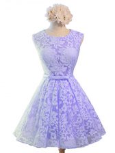 Captivating Lavender Dama Dress Prom and Party and Wedding Party with Belt Scoop Sleeveless Lace Up