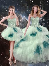 Perfect Multi-color Sweetheart Lace Up Beading and Ruffled Layers and Sequins Quinceanera Dresses Sleeveless