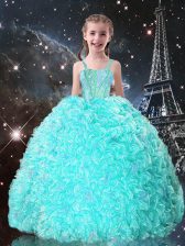  Straps Sleeveless Lace Up Kids Formal Wear Turquoise Organza
