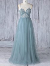 Unique Grey Court Dresses for Sweet 16 Prom and Party and Wedding Party with Appliques Spaghetti Straps Sleeveless Criss Cross