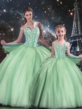 Smart Apple Green Ball Gowns Sweetheart Sleeveless Tulle Floor Length Lace Up Beading Ball Gown Prom Dress