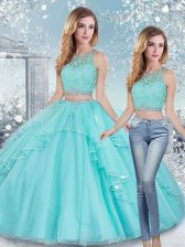 Clearance Aqua Blue Clasp Handle Vestidos de Quinceanera Beading and Lace and Sashes ribbons Sleeveless Floor Length