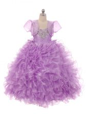  Straps Sleeveless Lace Up Pageant Gowns For Girls Eggplant Purple Organza
