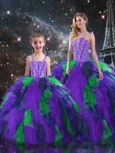 Multi-color Organza Lace Up 15th Birthday Dress Sleeveless Floor Length Beading and Ruffles