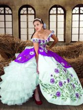Sweet Taffeta Sleeveless Floor Length 15 Quinceanera Dress and Embroidery and Ruffled Layers
