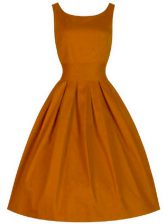  Sleeveless Taffeta Knee Length Lace Up Vestidos de Damas in Orange with Ruching