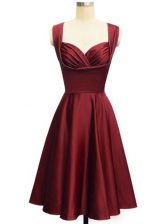 Traditional Wine Red Empire Straps Sleeveless Taffeta Knee Length Lace Up Ruching Quinceanera Court Dresses