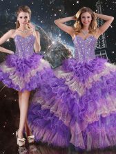 Low Price Beading and Ruffled Layers Sweet 16 Quinceanera Dress Multi-color Lace Up Sleeveless Floor Length