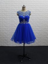 Trendy Mini Length Zipper Prom Evening Gown Royal Blue for Prom and Party with Beading and Ruching