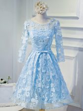 Excellent Mini Length Lace Up Evening Dress Light Blue for Prom and Party and Sweet 16 with Beading and Appliques