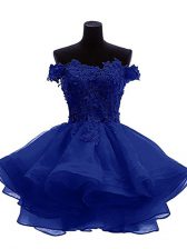  Organza Off The Shoulder Sleeveless Zipper Beading and Lace and Appliques and Ruffles in Royal Blue