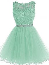  Apple Green Sleeveless Beading and Lace and Appliques and Ruffles Mini Length Prom Evening Gown