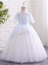 Lovely Half Sleeves Appliques Clasp Handle Little Girl Pageant Dress