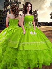 Super Floor Length Zipper Quinceanera Gowns for Military Ball and Sweet 16 and Quinceanera with Embroidery and Ruffled Layers