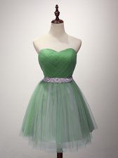  Sleeveless Tulle Mini Length Lace Up Quinceanera Dama Dress in with Beading and Ruching