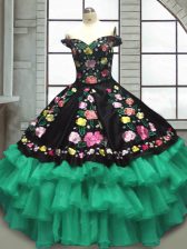  Multi-color Ball Gowns Embroidery and Ruffled Layers Sweet 16 Dresses Lace Up Organza and Taffeta Sleeveless Floor Length