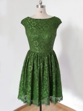 Enchanting Olive Green Cap Sleeves Knee Length Lace Lace Up Vestidos de Damas