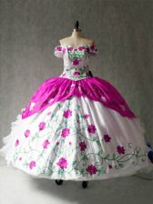  Organza and Taffeta Cap Sleeves Floor Length Ball Gown Prom Dress and Embroidery and Ruffles