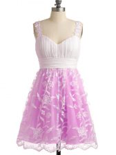 Elegant Lilac Lace Lace Up Quinceanera Court of Honor Dress Sleeveless Knee Length Lace