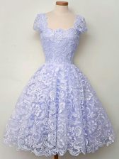  Cap Sleeves Lace Up Knee Length Lace Quinceanera Court Dresses