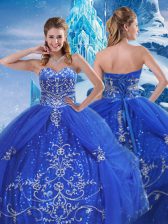  Blue Ball Gowns Tulle Sweetheart Sleeveless Beading and Appliques Floor Length Lace Up Quinceanera Dresses