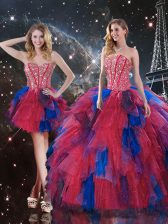  Multi-color Sweetheart Neckline Beading and Ruffles Ball Gown Prom Dress Sleeveless Lace Up