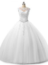 Stunning White Sleeveless Tulle Lace Up Vestidos de Quinceanera for Military Ball and Sweet 16 and Quinceanera
