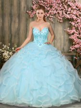  Aqua Blue Sleeveless Beading and Ruffles Floor Length 15th Birthday Dress