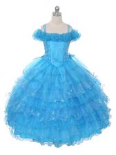 Organza Sleeveless Floor Length Little Girl Pageant Gowns and Ruffles and Ruffled Layers