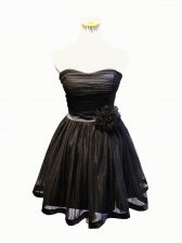  Black Tulle Lace Up Sweetheart Sleeveless Mini Length Ruching and Bowknot and Hand Made Flower