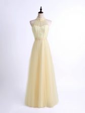  Light Yellow Lace Up Halter Top Lace and Appliques Court Dresses for Sweet 16 Tulle Sleeveless
