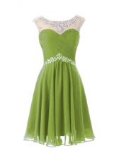  Olive Green Prom Dress Prom and Party with Beading Scoop Cap Sleeves Zipper