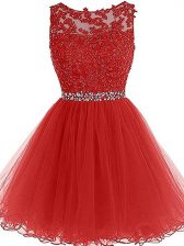  Red Scoop Zipper Beading and Lace and Appliques Sleeveless