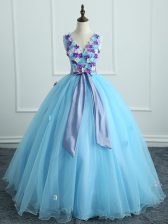 Simple Light Blue Sleeveless Organza Lace Up 15th Birthday Dress for Military Ball and Sweet 16 and Quinceanera