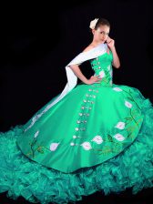  Turquoise Sweetheart Neckline Embroidery and Ruffles Quinceanera Dresses Sleeveless Lace Up