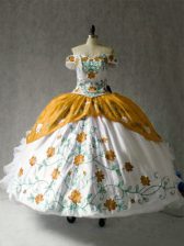 Great Floor Length Multi-color Quinceanera Gowns Organza and Taffeta Cap Sleeves Embroidery and Ruffles