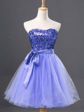  Blue A-line Tulle Sweetheart Sleeveless Sequins Mini Length Zipper Homecoming Dress