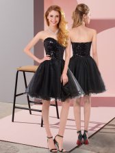 Exquisite Black Zipper Prom Gown Sequins Sleeveless Mini Length