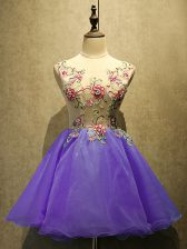Customized Mini Length Purple Prom Gown Scoop Sleeveless Lace Up