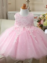 Amazing Ball Gowns Little Girls Pageant Gowns Baby Pink Scoop Tulle Sleeveless Knee Length Zipper