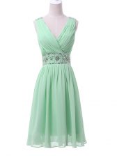Elegant Knee Length Empire Sleeveless Apple Green Vestidos de Damas Zipper
