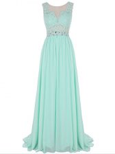 Glittering Apple Green Sleeveless Beading and Lace and Appliques Backless Homecoming Dress