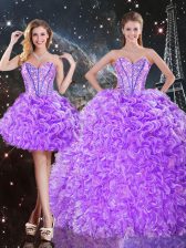 Great Beading and Ruffles Quinceanera Gown Lavender Lace Up Sleeveless Floor Length