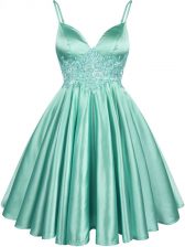 Admirable Apple Green Sleeveless Lace Knee Length Dama Dress for Quinceanera