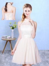  Knee Length Lace Up Quinceanera Court Dresses Champagne for Wedding Party with Lace