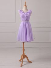 Luxury Lace and Appliques Quinceanera Court of Honor Dress Lavender Lace Up Sleeveless Mini Length