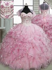  Ball Gowns Sleeveless Baby Pink Vestidos de Quinceanera Brush Train Lace Up